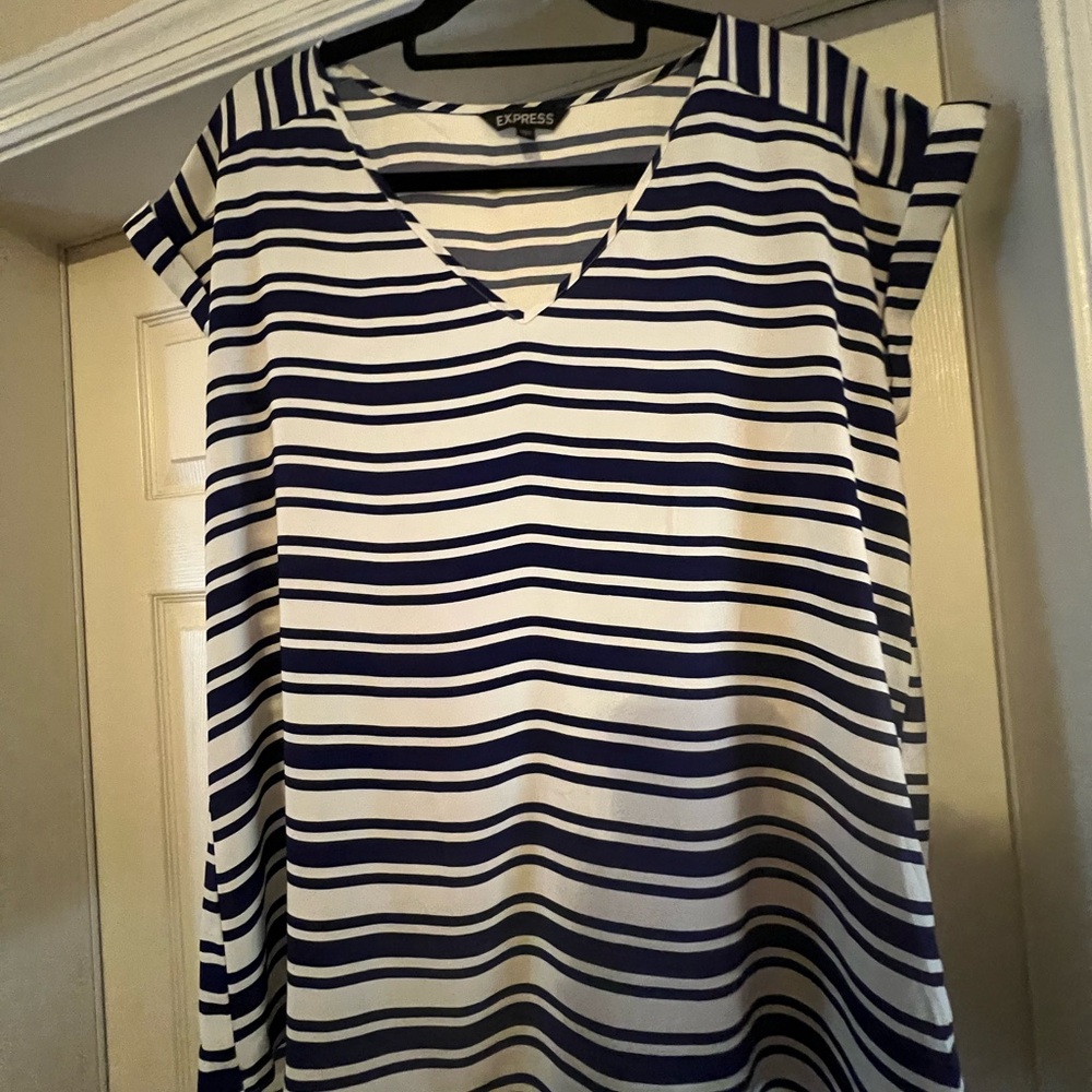 Express Women's Top with Navy and White Stripes